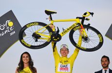 Tadej Pogačar celebrates winning the 2024 Tour de France in Nice