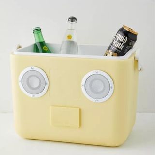 Yellow cooler with beverage bottes