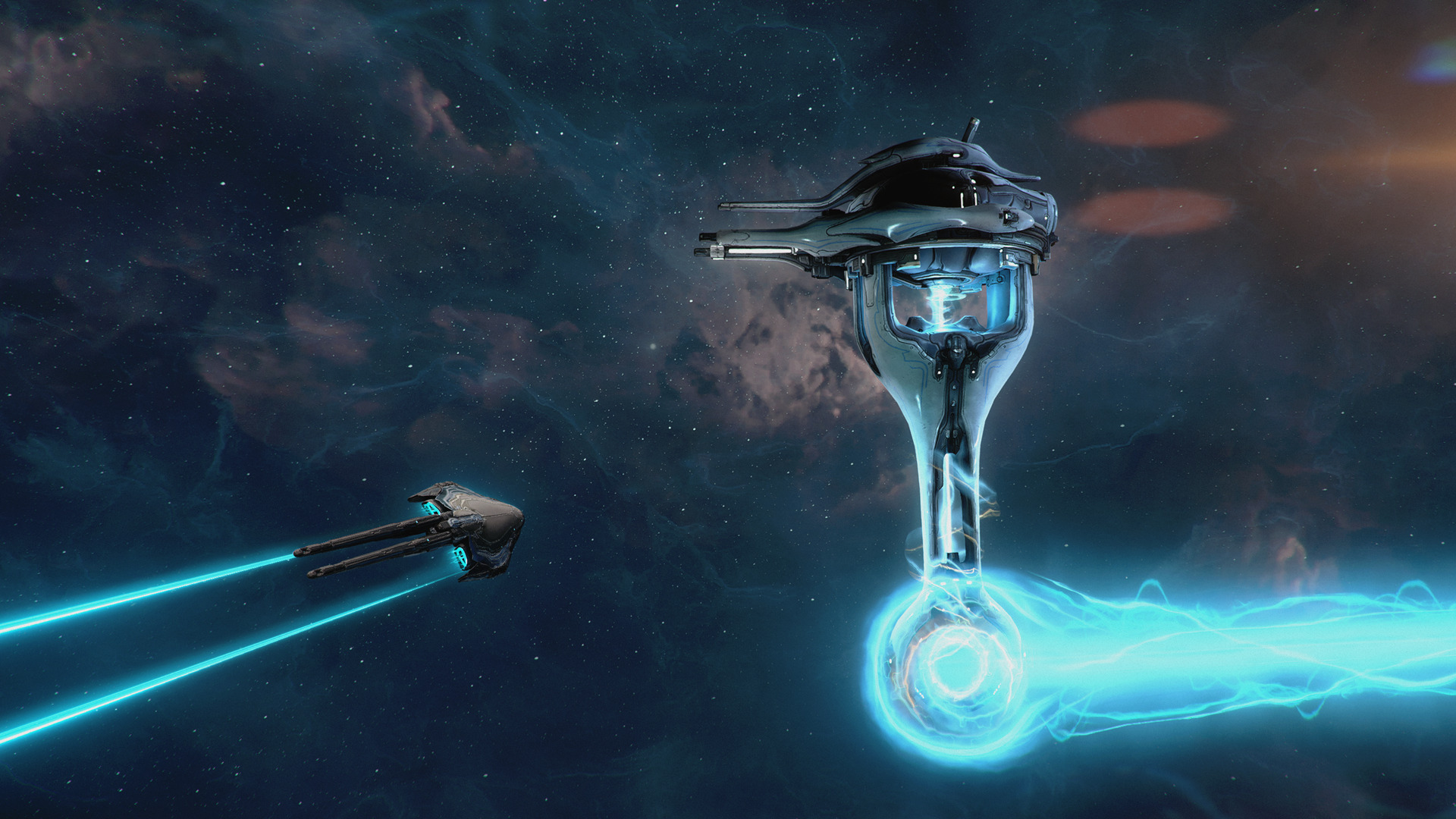 Promotional screenshot from sci-fi game Warframe Jade Shadows: Constellations.