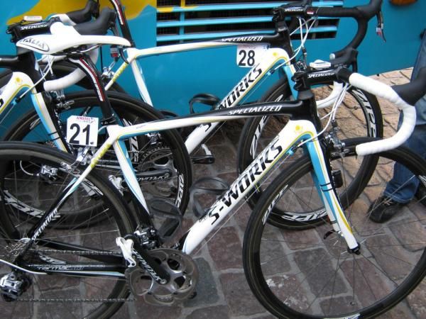 Astana has some custom decorated Specialized bikes