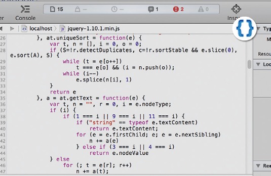 Look for {} icon to un-minify JavaScript code