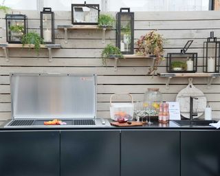 outdoor kitchen with shelving
