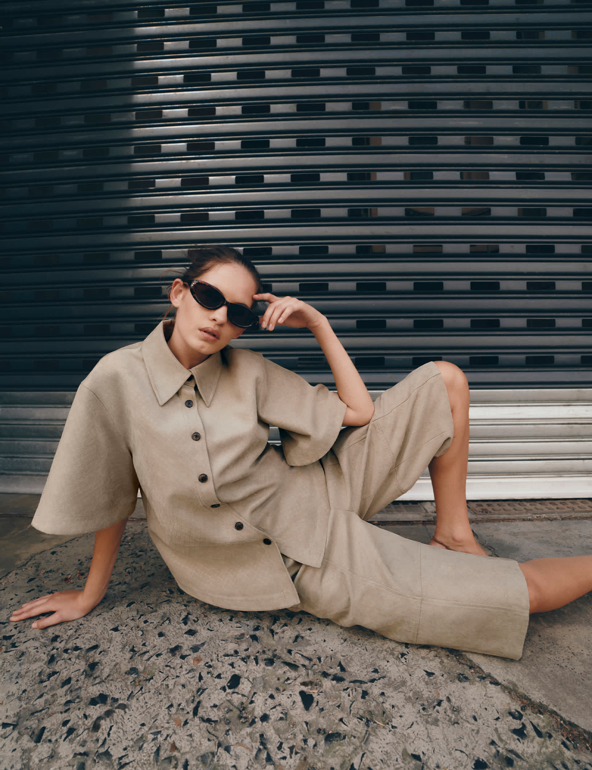 Faux Suede Basket Weave Collared Shirt