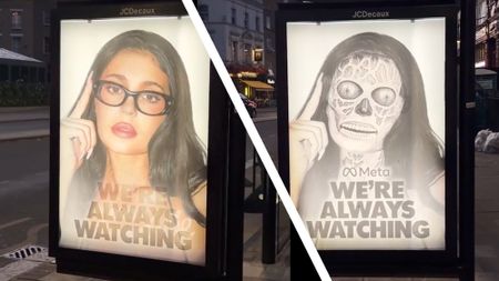 Fake bus stops ads in London showing Meta smart glasses