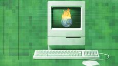 Computer with burning Earth