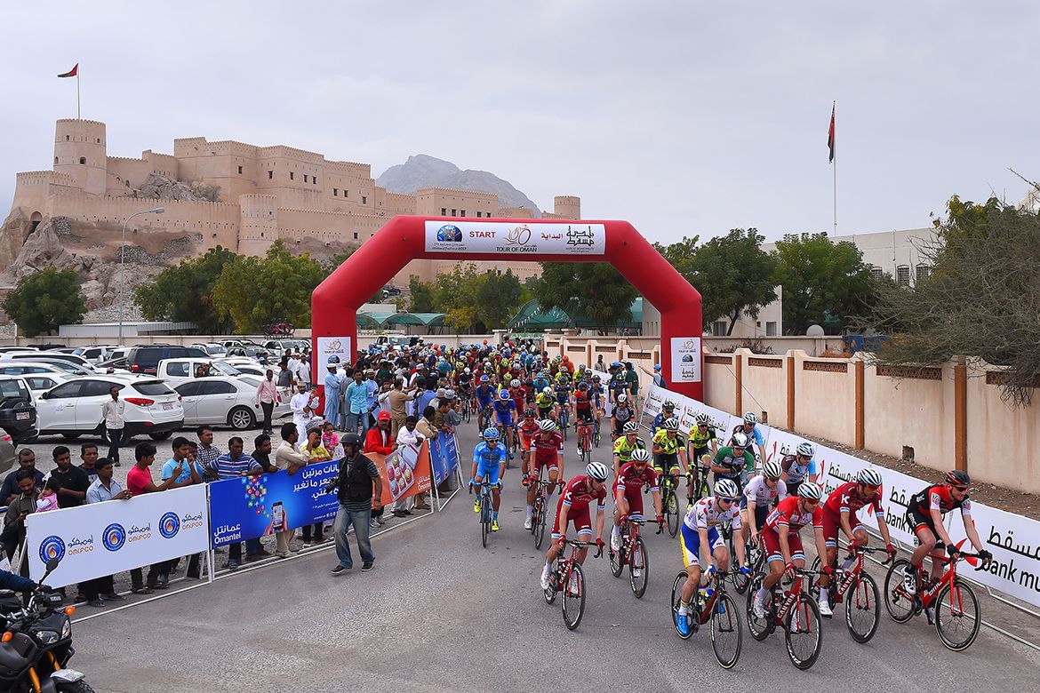 The riders roll out for the start of stage 2