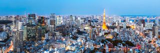 Tokyo tower and city at dusk, Tokyo, Japan