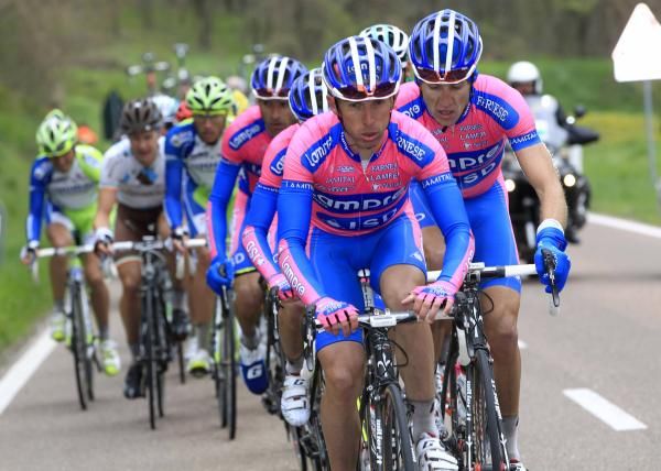 Morris Possoni (Lampre-ISD) drives on the front.