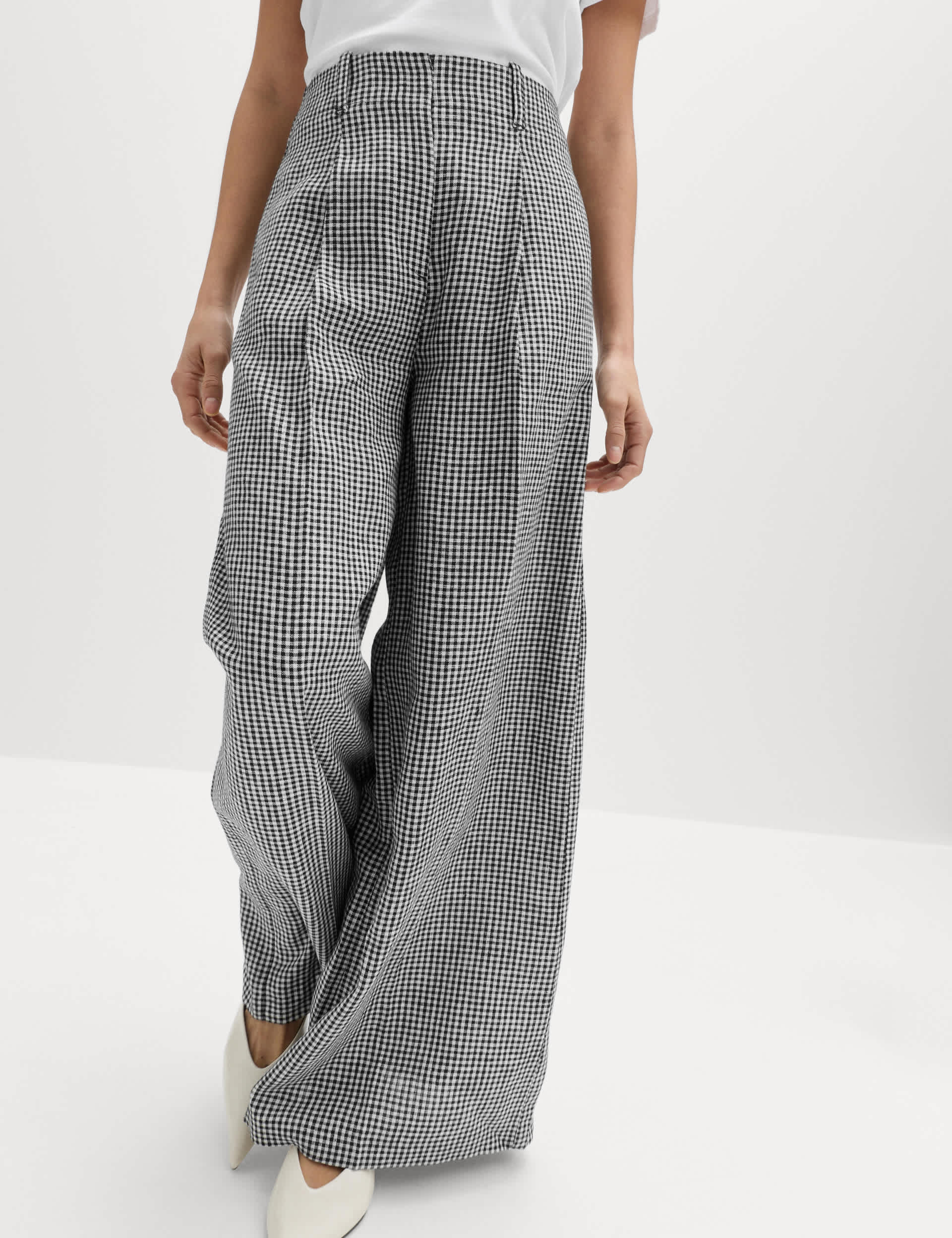 Pure Linen Checked Pleat Front Trousers