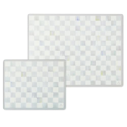 Mackenzie-Childs Set of 2 Tempered Glass Cutting Boards, Countertop Cutting Boards, Gray-And-White Sterling Check