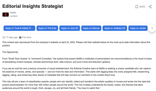 Editorial Insights strategist Netflix job