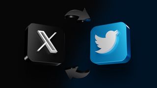 X logo and Twitter logo with arrows showing swap