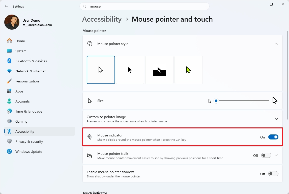 Windows 11 Mouse indicator