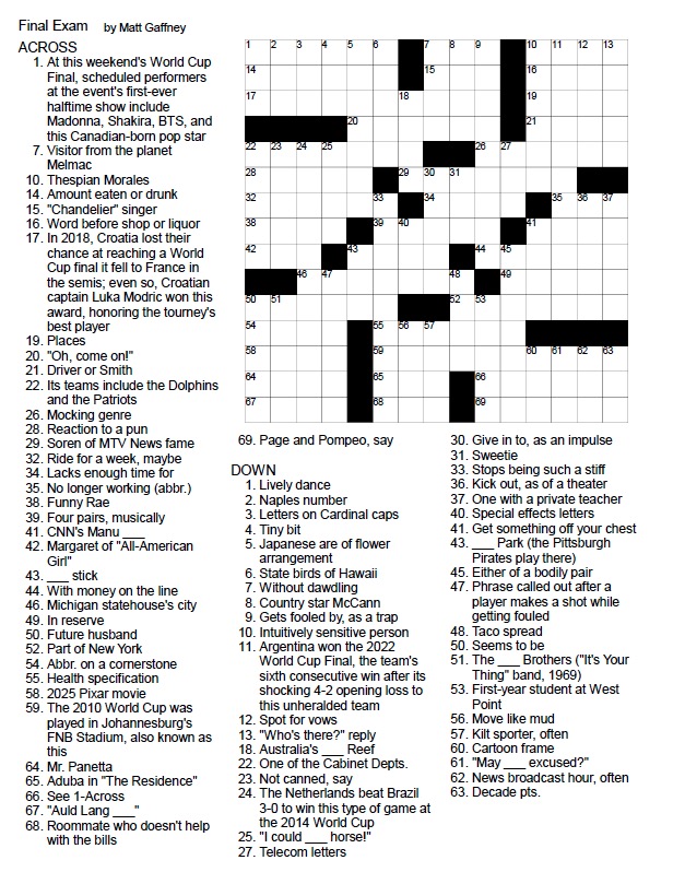 An unsolved crossword puzzle.
