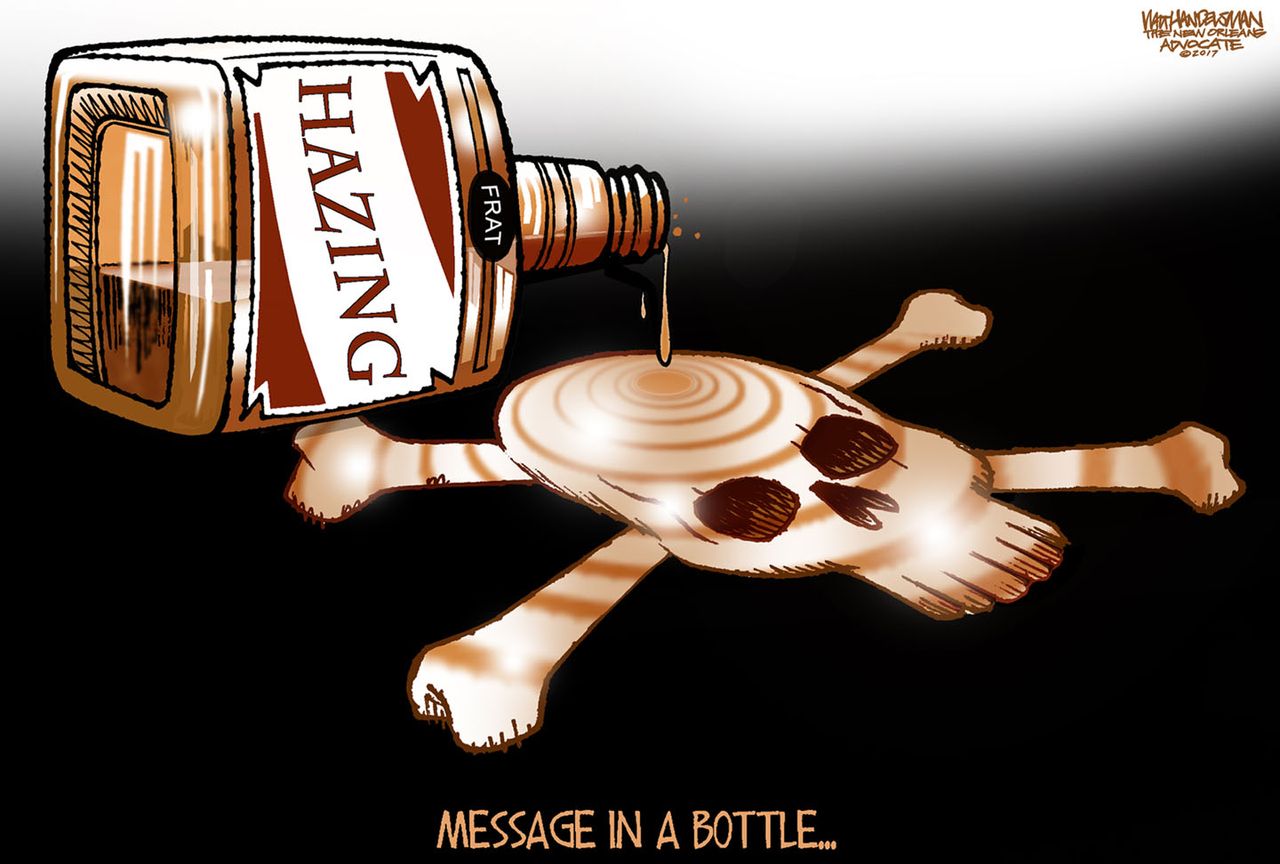 Editorial cartoon U.S. college fraternity hazing