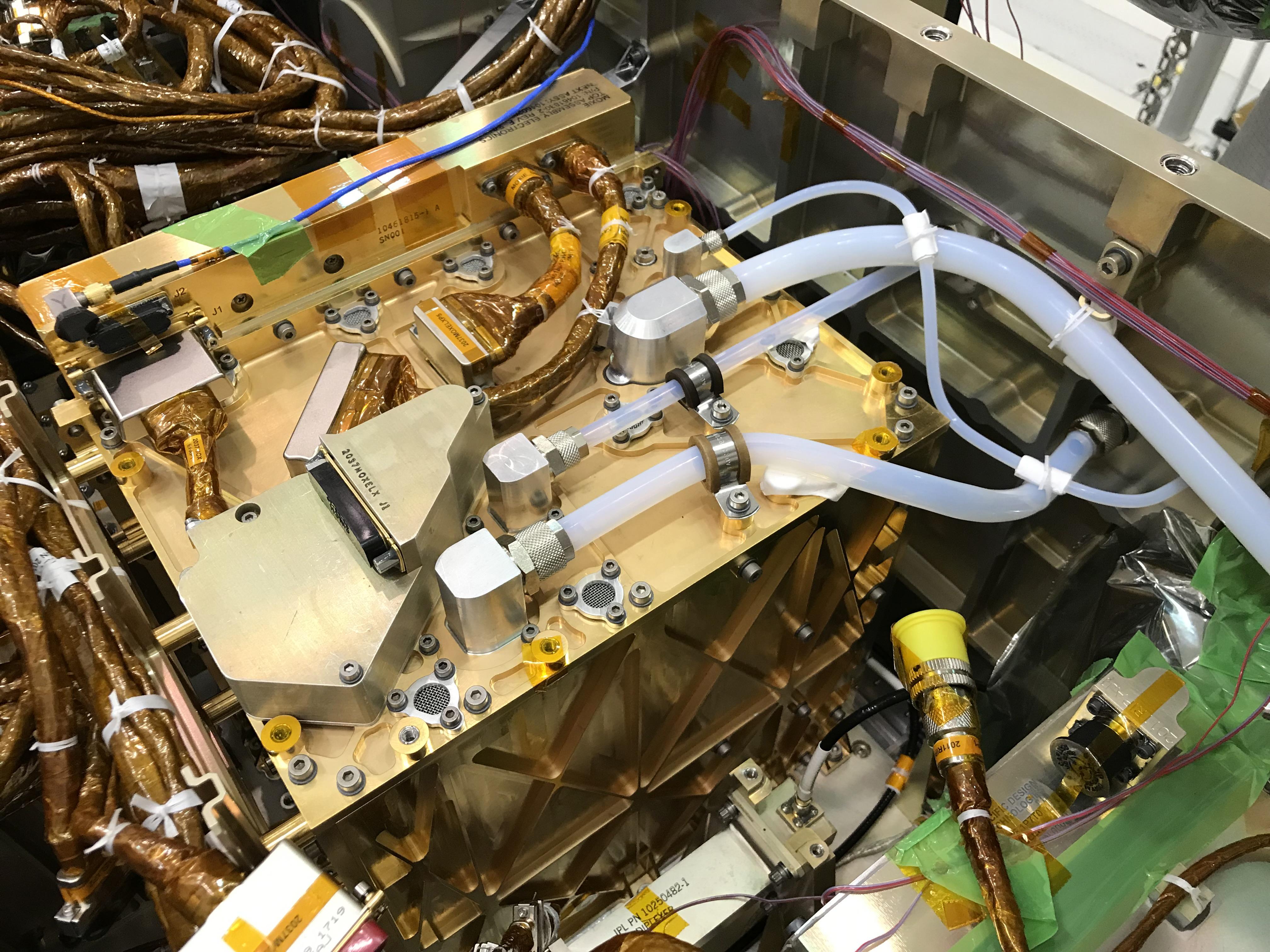Inside the Perseverance Mars rover, the gold-plated Mars Oxygen In-Situ Resource Utilization Experiment (MOXIE) huffed and puffed, producing sounds detected by the SuperCam-mounted microphone.