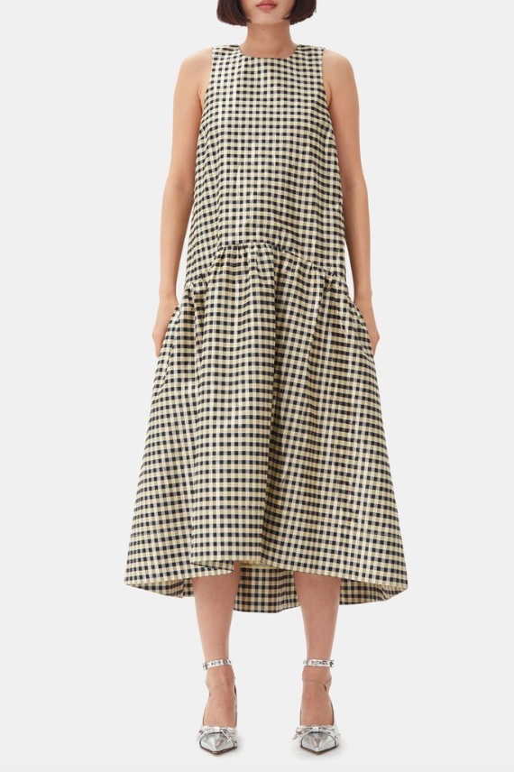 Ganni, Shiny Check Jacquard Midi Dress