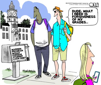 Political Cartoon U.S. Warren student loan debt plan