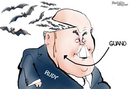 Political Cartoon U.S. Giuliani hair dye