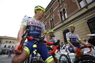 Frederik Backaert and his Wanty-Gobert teammates line up for the start of the 2019 Coppa Bernocchi in Legnano, Italy