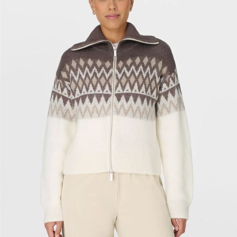 Fairisle Funnel Neck Zip Through on model 