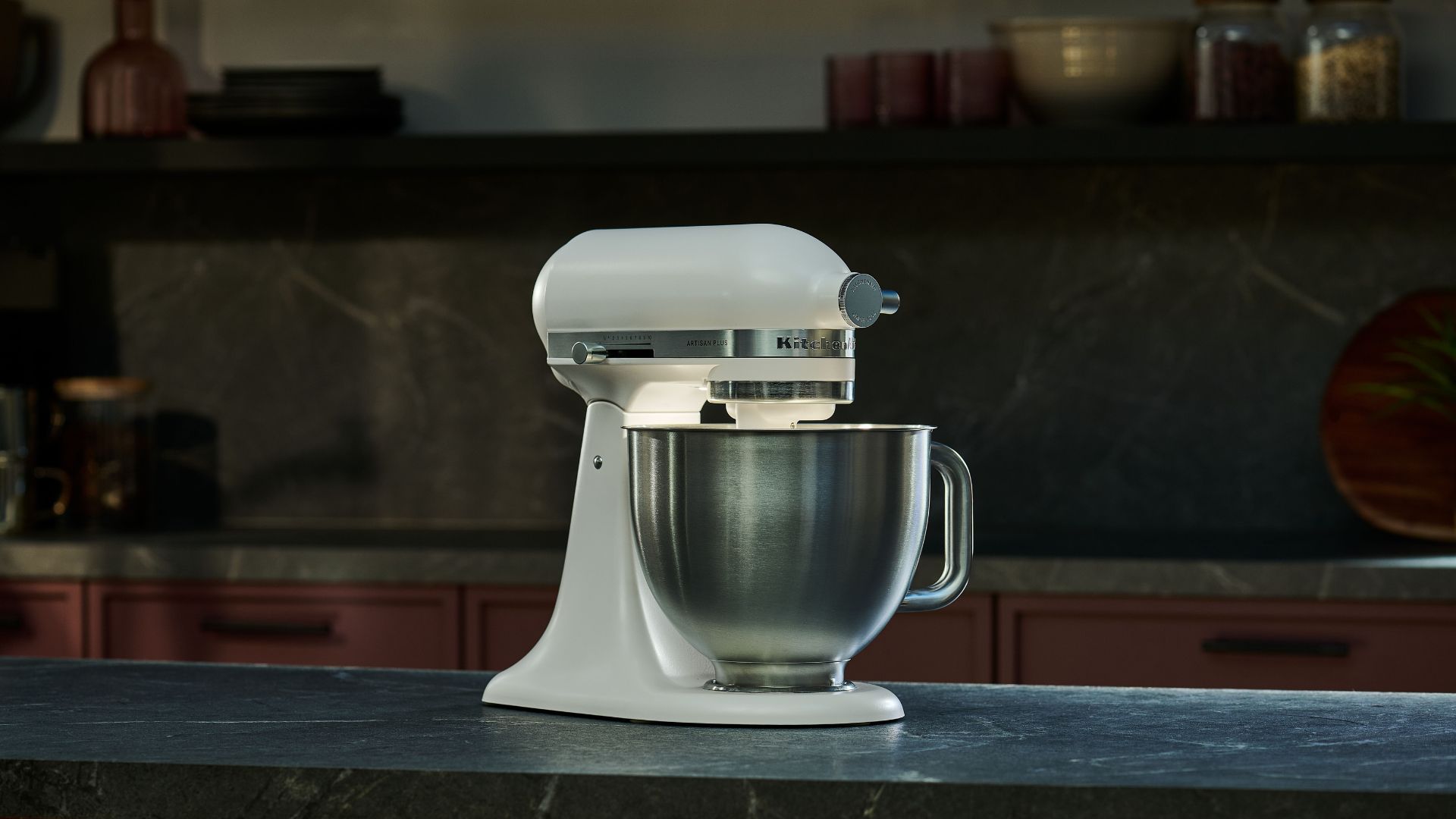 The KitchenAid Artisan Plus Tilt-Head 4.7L Stand Mixer on the counter