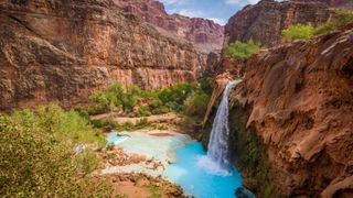 Havasu Falls into the Havasupai Indian Reservation in Grand Canyon, USA