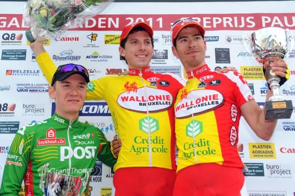 Podium (l-r): Mark McNally (An Post - Sean Kelly), Gaetan Bille (Wallonie Bruxelles - Credit Agricole), Fabio Polazzi (Wallonie Bruxelles - Credit Agricole)