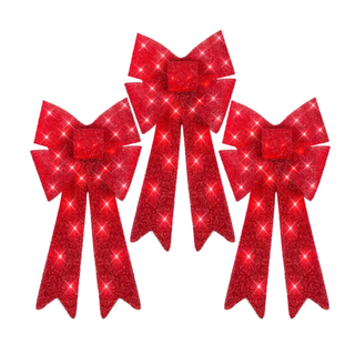 Three red light up Christmas bows