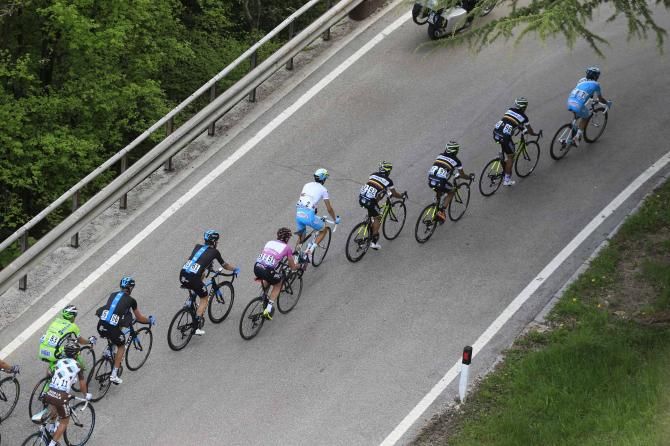 The leading group at the Giro del Trentino on Monte Bondone.