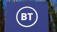 BT logo and branding pictured at the telecoms giant's Warrington office.