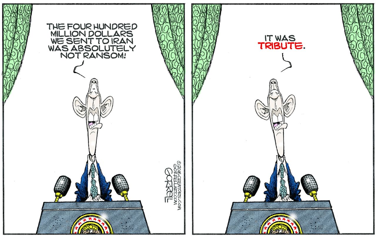 Political cartoon U.S. Obama Iran payment