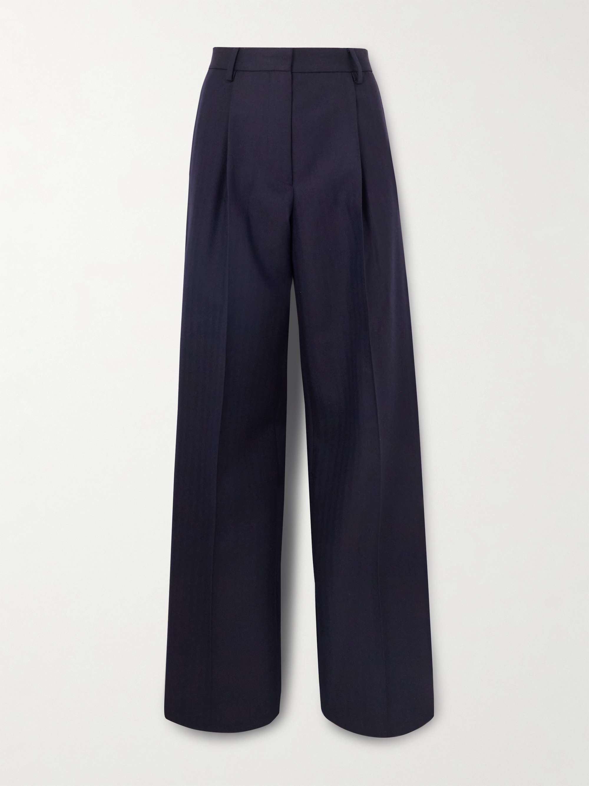 Pleated Herringbone Wool Straight-Leg Pants