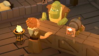 A friendly orc converses with a patron in Tavern Keeper, an upcoming inn management sim by Greenheart Games.