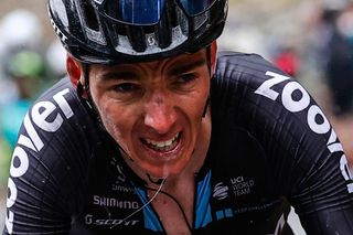 Team DSM rider Frances Romain Bardet rides in the final ascent of the 20th stage of the Giro dItalia 2021 cycling race 164km between Verbania and Valle Spluga Alpe Motta Madesimo on May 29 2021 Photo by Luca Bettini AFP Photo by LUCA BETTINIAFP via Getty Images