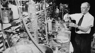 Black and white picture of Casimir Funk in the laboratory