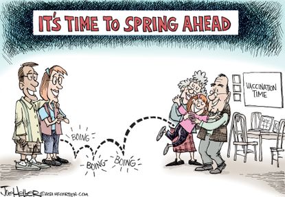 Editorial Cartoon U.S. covid vaccine spring