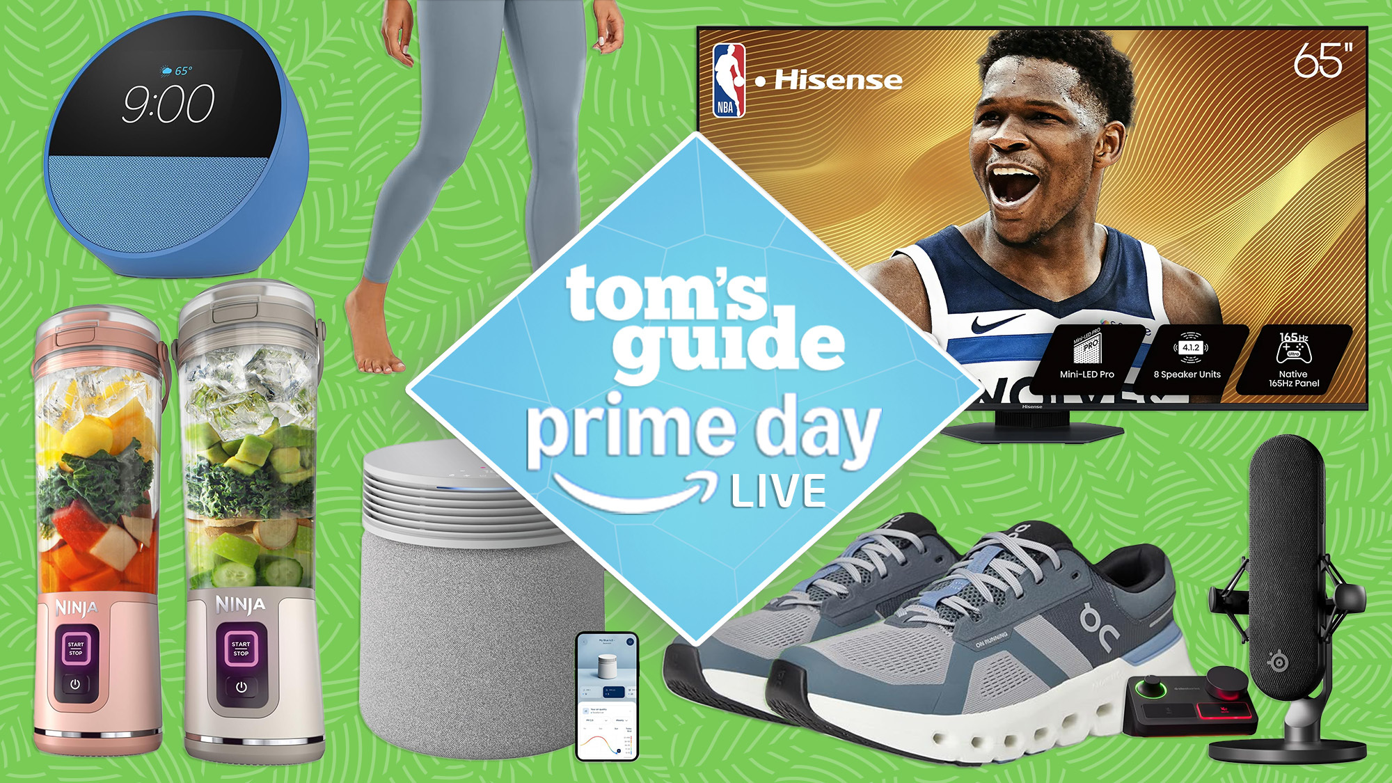 Collage of tech items and apparel on sale for Prime Day