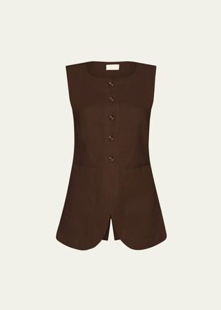 Emma Cutaway Linen Patch-Pocket Vest