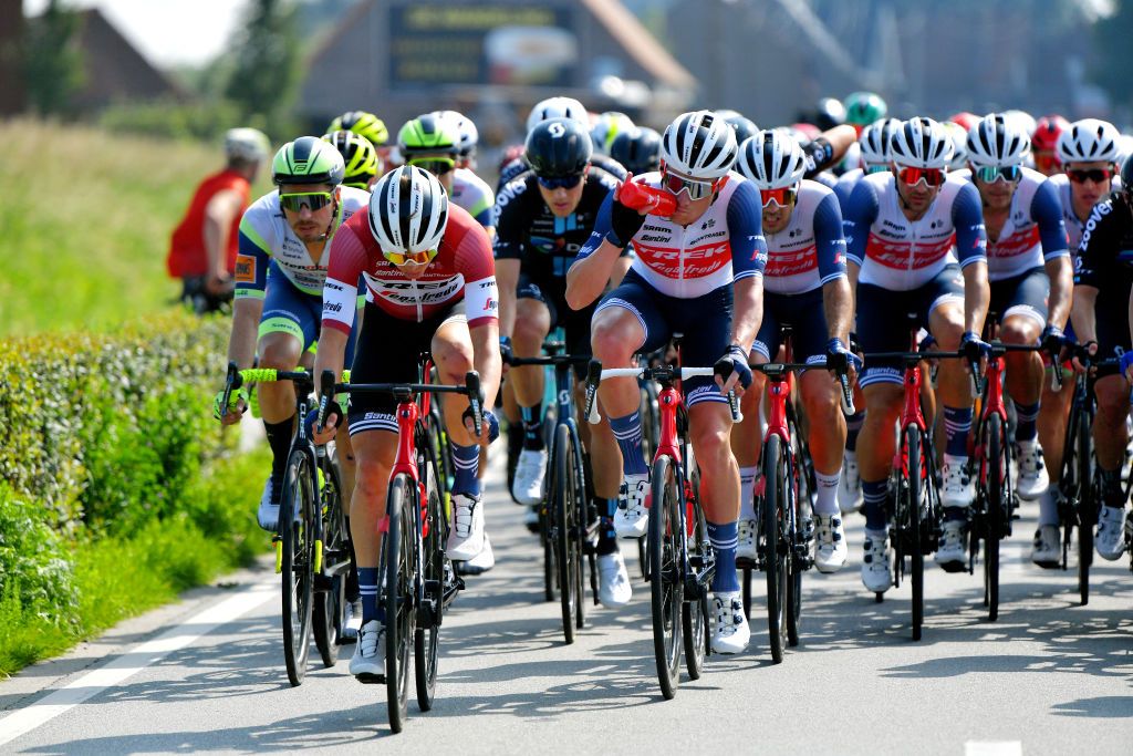 ARDOOIE BELGIUM SEPTEMBER 02 Toms Skujins of Latvia and Ryan Mullen of Ireland and Team Trek Segafredo competes during the 17th Benelux Tour 2021 Stage 4 a 1661km stage from Aalter to Ardooie BeneluxTour on September 02 2021 in Ardooie Belgium Photo by Luc ClaessenGetty Images