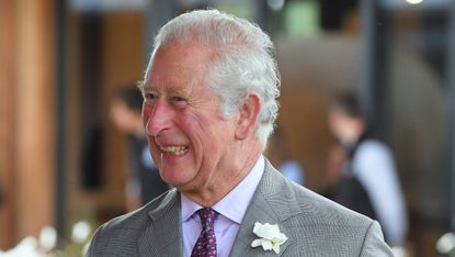 Prince Charles, Prince of Wales reacts as he speaks with users of the FarmED centre, a new center for farm and food education in Oxfordshire