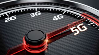 A speed-metre with 2G, 3G, 4G, and 5G symbols, pointing at 5G