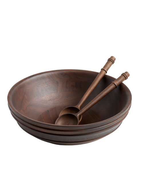 Coventry Carved Wood Serving Bowl & Serving Utensil Set