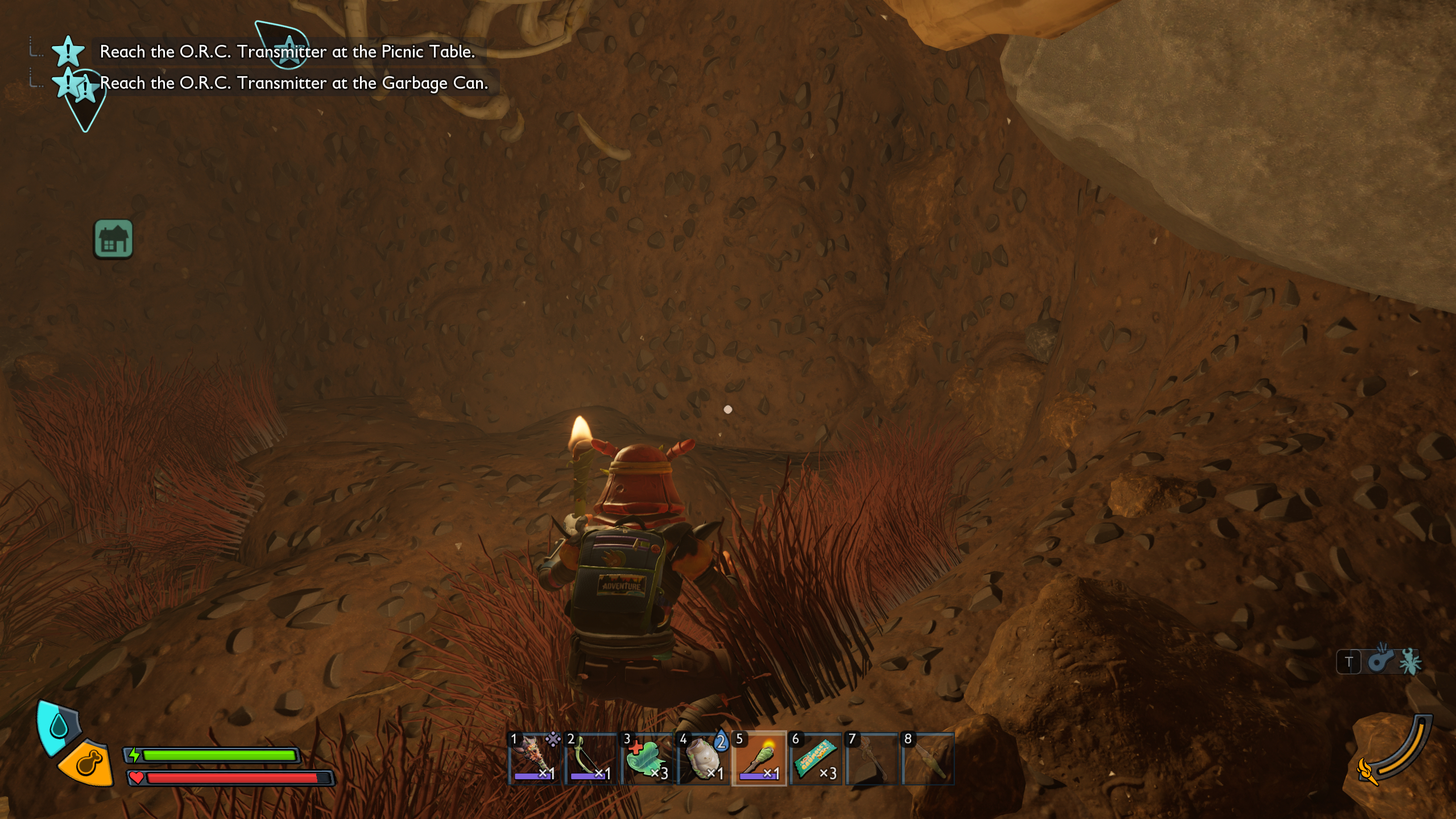 Grounded 2 Milk Molar locations: A character crouched in a dirt cave.