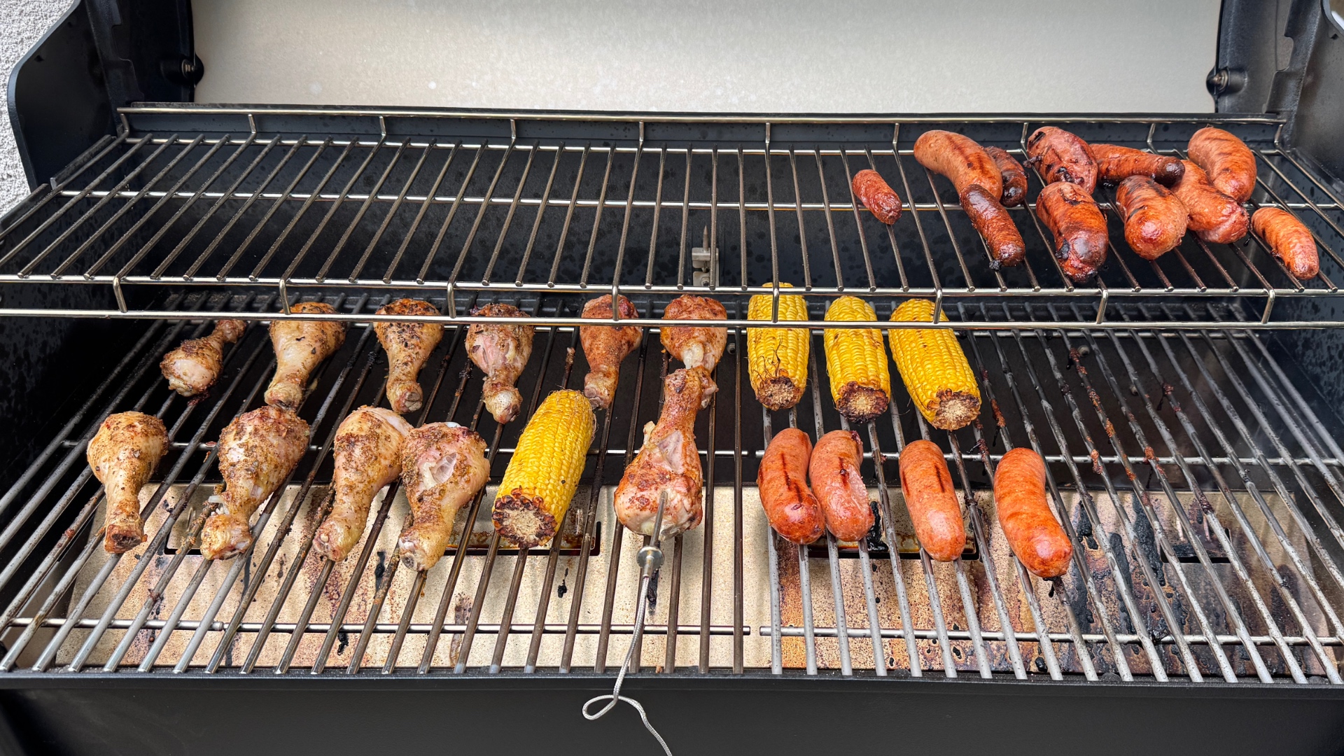 Weber Searwood XL food on grill