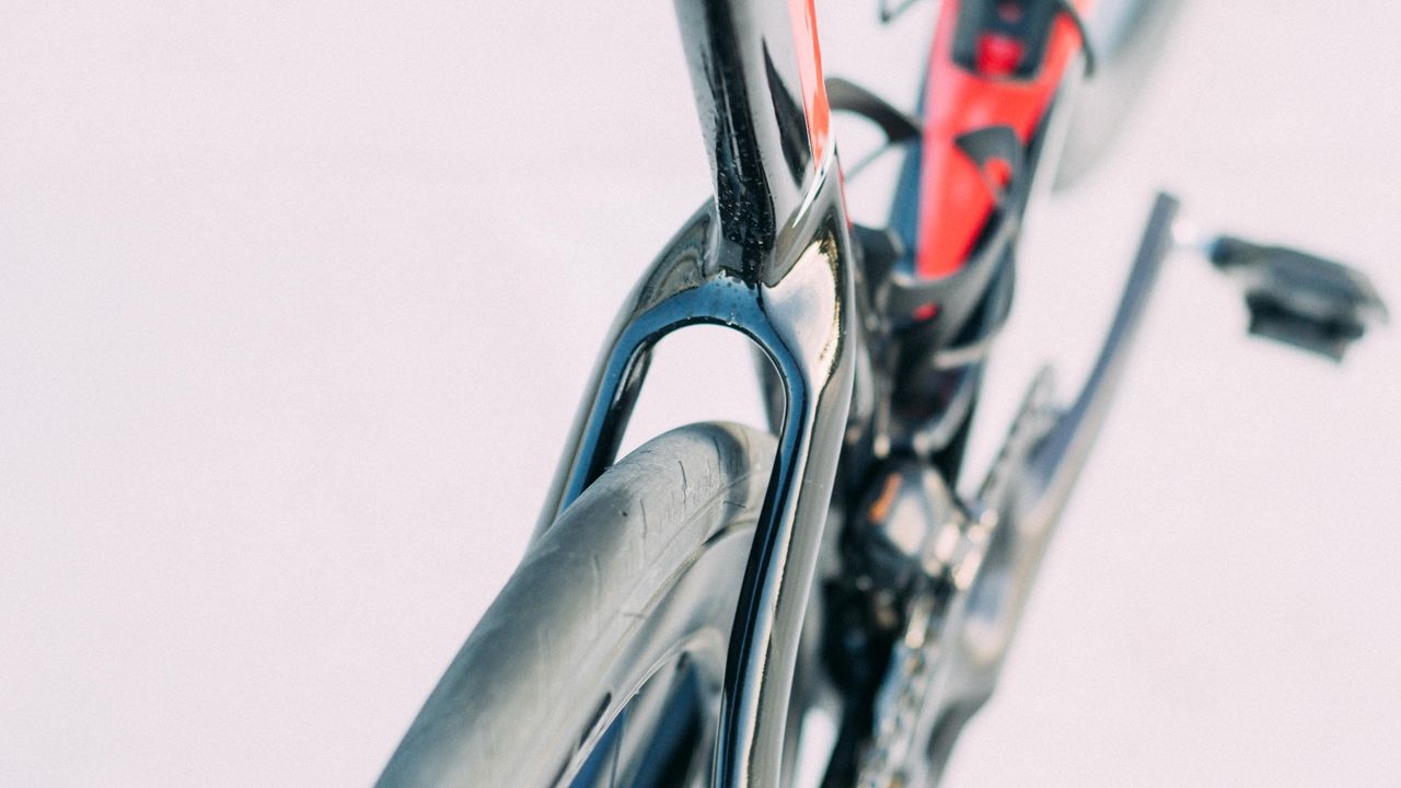 A red and black pinarello F road bike