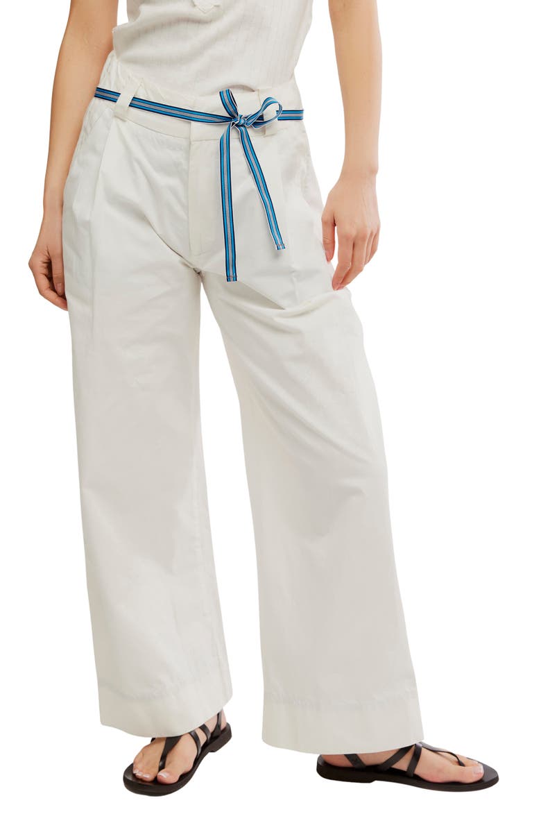 Buckle Belt Cotton Wide Leg Pants