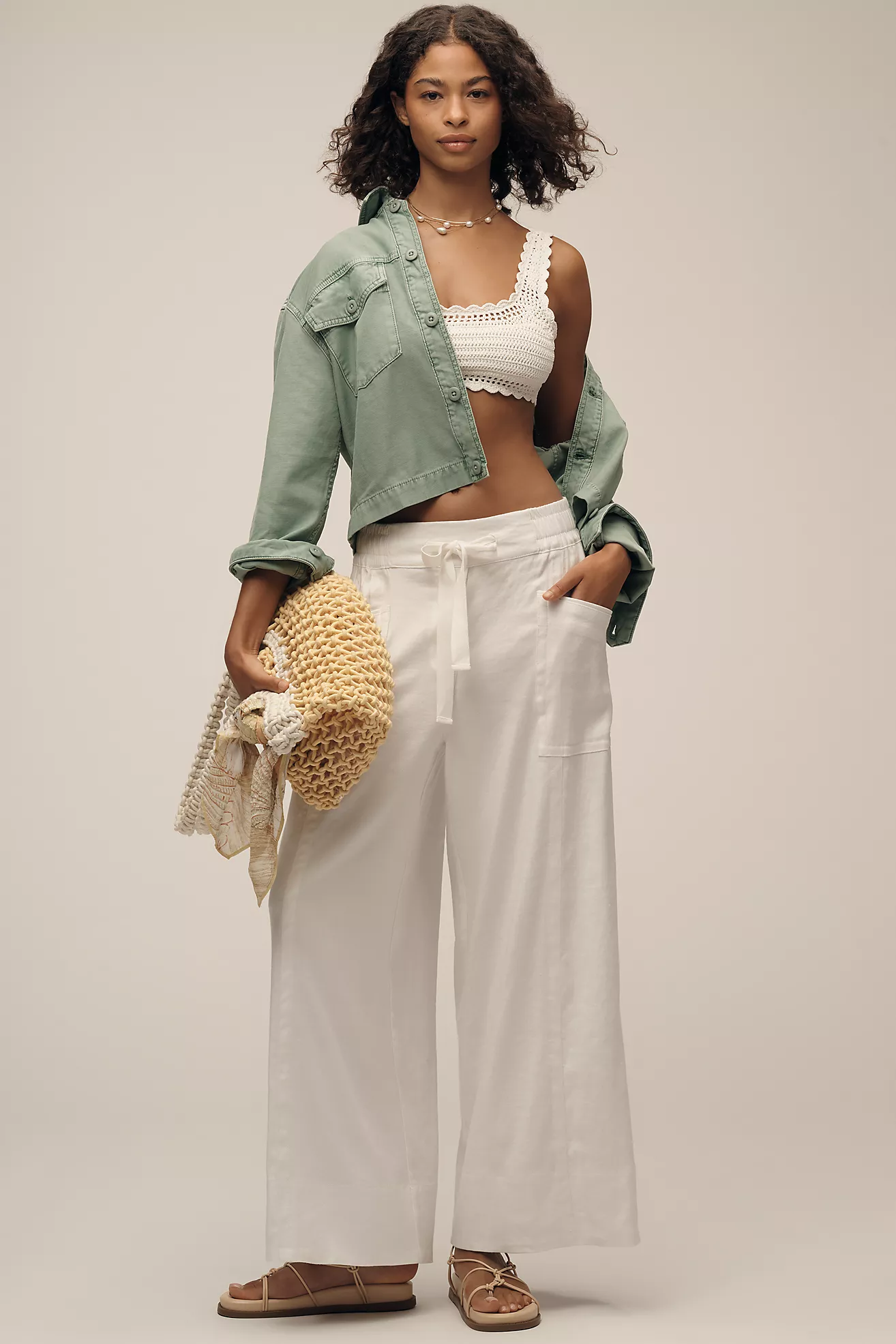 Maeve Linen Blend Pull-On Wide-Leg Pants