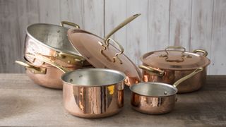 A set of copper pans