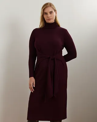 Tie-Front Turtleneck Dress